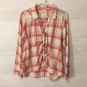 Hollister long sleeved cotton shirt tie up